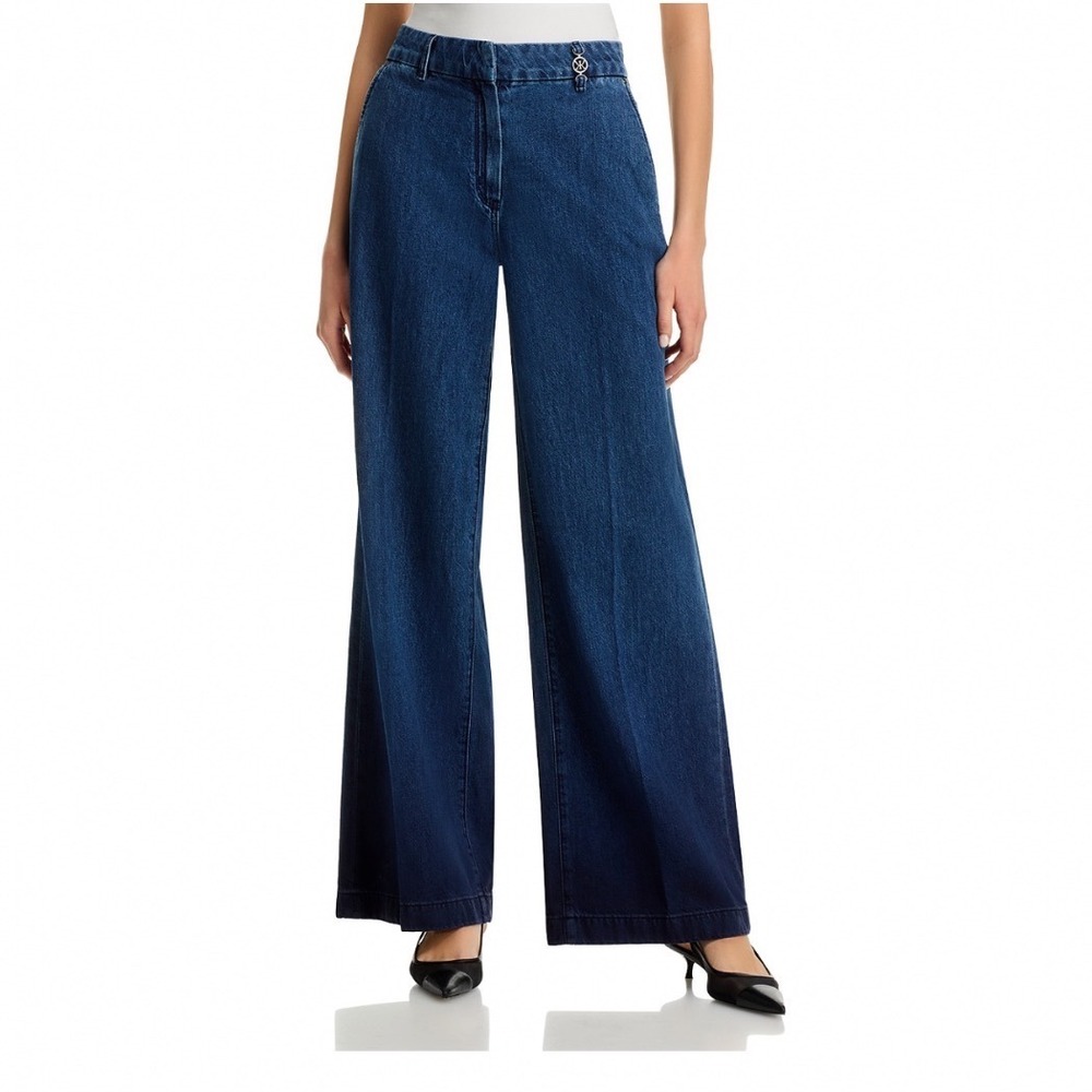 Kobi Halperin Hanna Trouser Jeans Deep Blue Wide Leg Cotton Linen Size 26 NEW